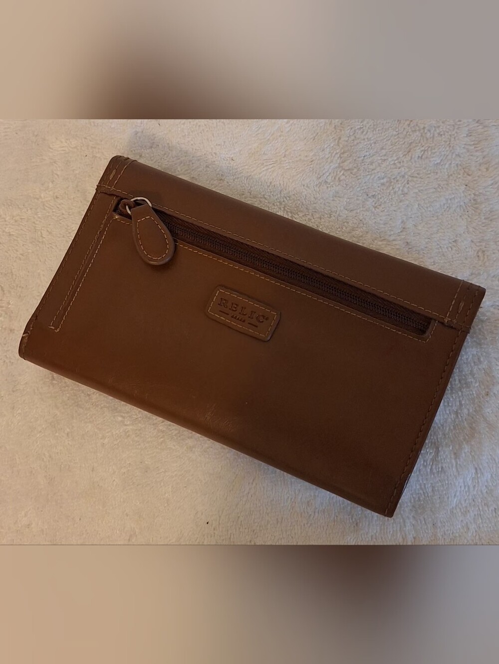 Relic brand women's trifold leather checkbook wallet.